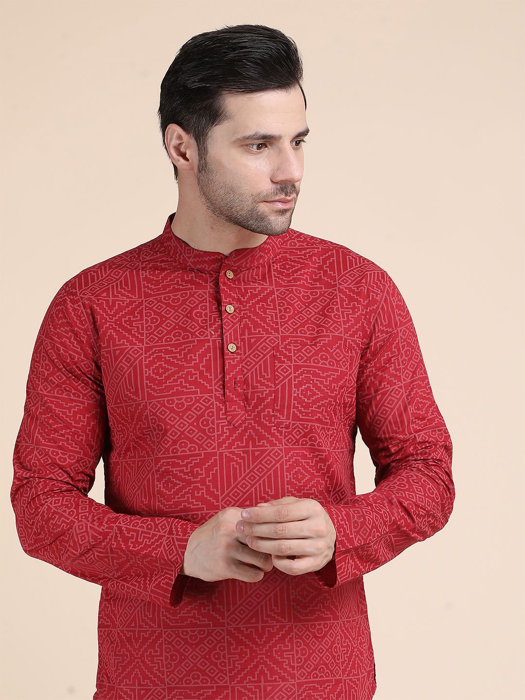 Anouk Rustic Geometric Printed Mandarin Colllar Cotton Straight Kurta-image-24