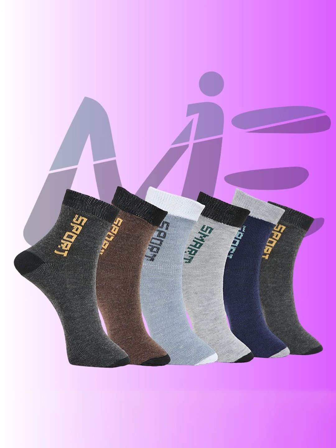 MJE Pack Of 6 Patterned Cotton Ankle Length Socks-picture-36