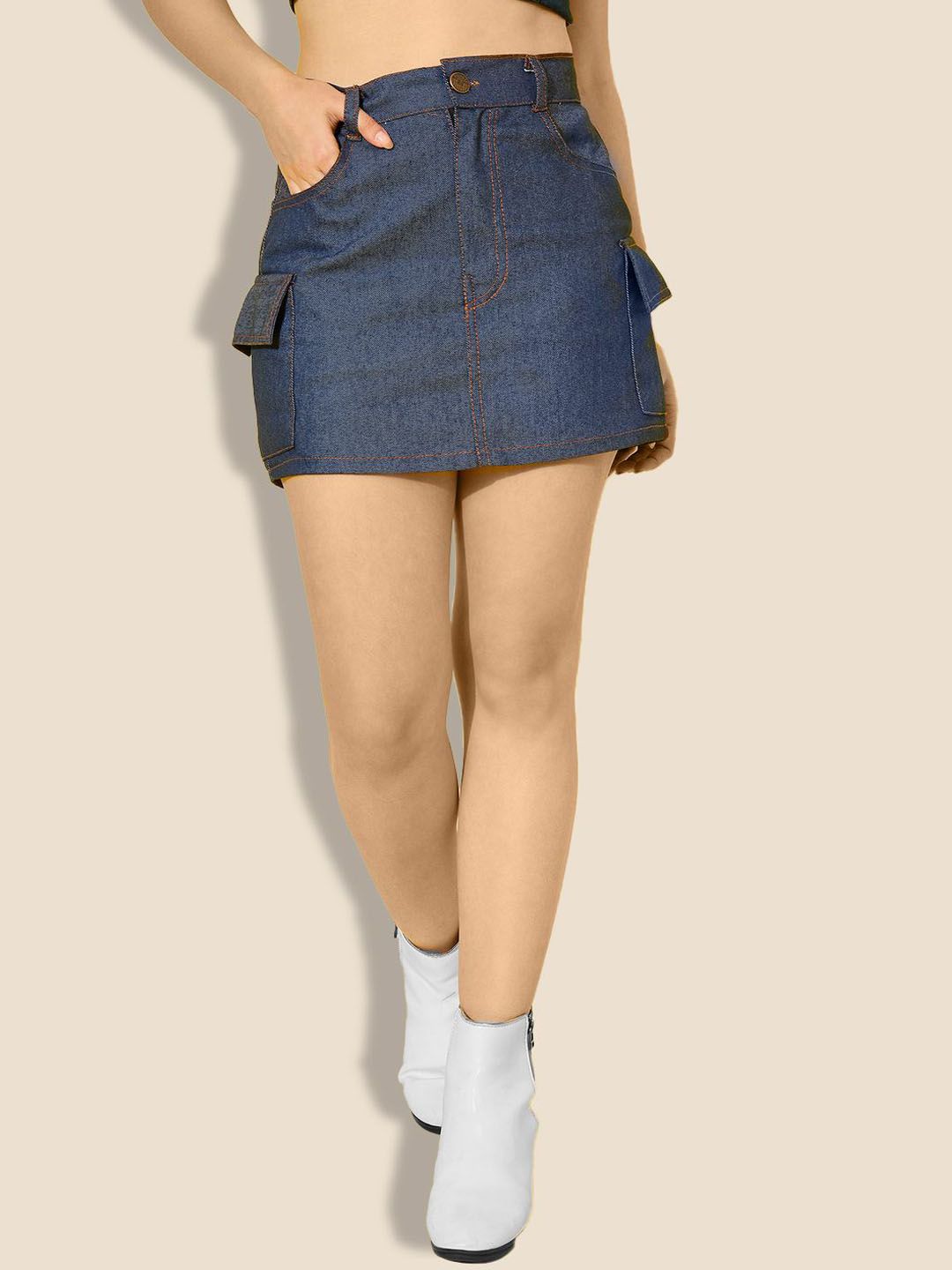 QIOA Denim Cargo Mini Skirt-image-39