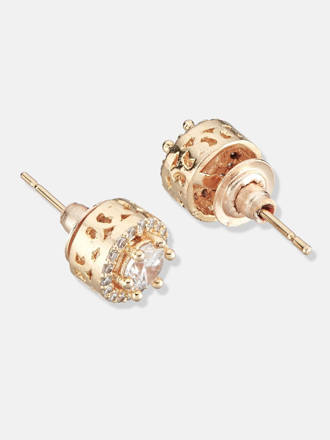 ATIBELLE Set Of 2 Silver Plated Cubic Zirconia Studded Circular Shaped Studs