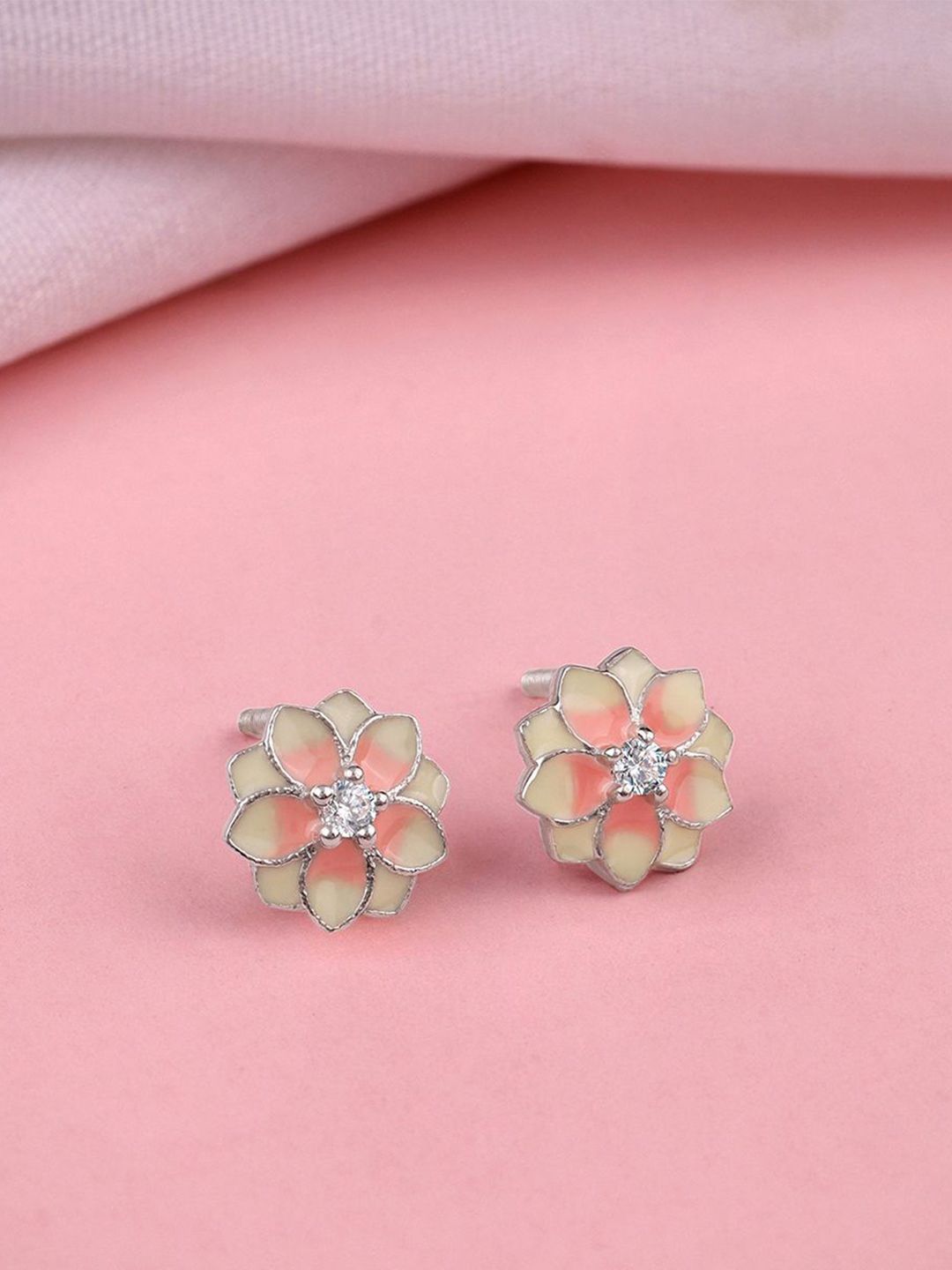 GIVA 925 Sterling Silver Rhodium-Plated Floral Shaped Zircon Enamelled Studs Earrings-picture-45