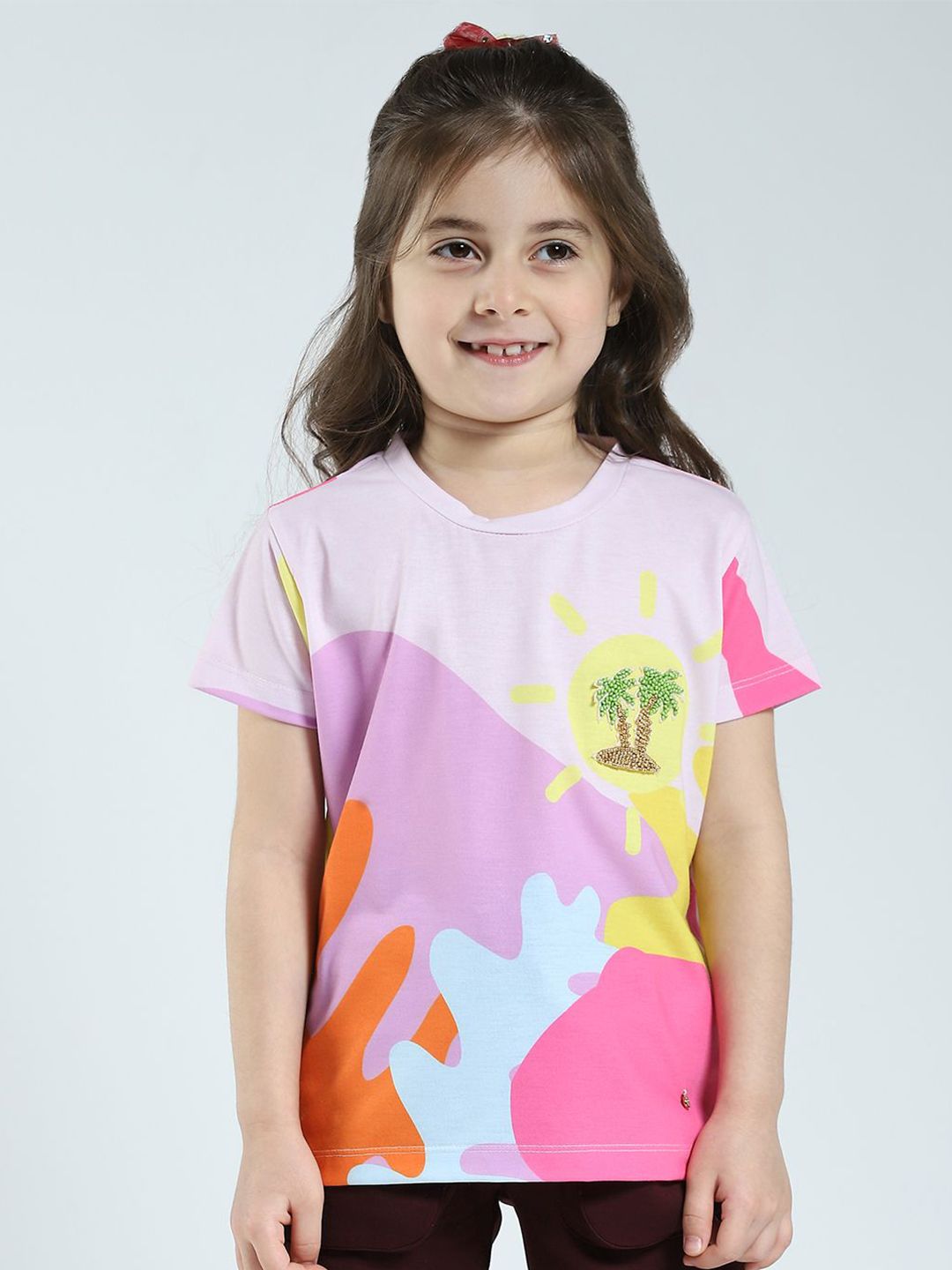 Monte Carlo Women Abstract Print Round Neck Extended Sleeves Top-picture-14