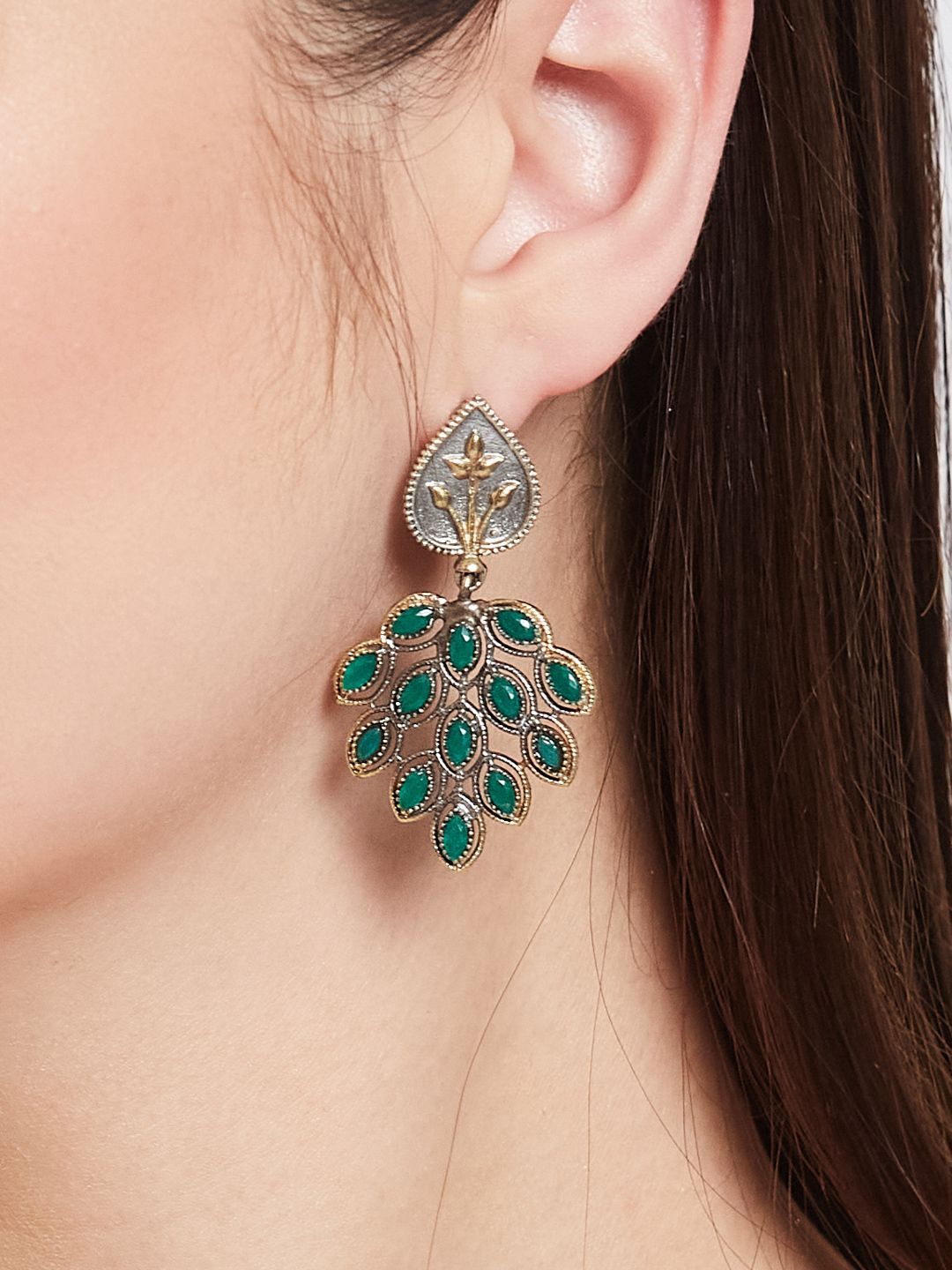 ATIBELLE Set Of 2 Silvers-Plated Artificial Beads Beaded Contemporary Drop Earrings