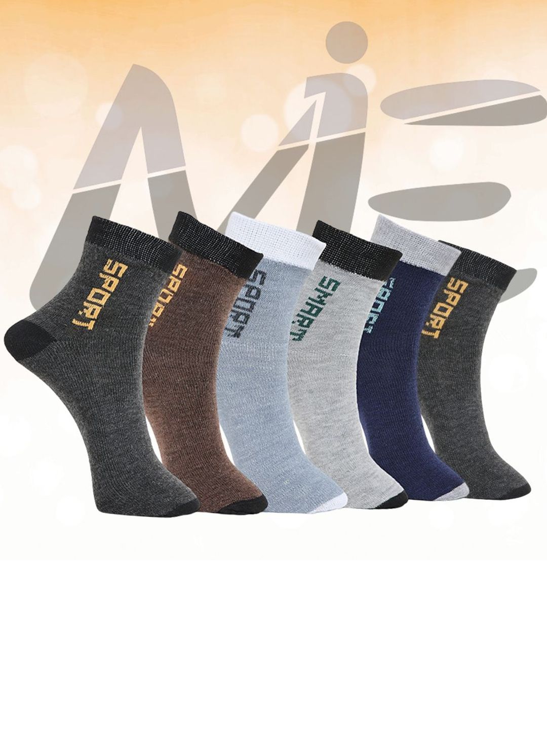 MJE Pack Of 6 Patterned Cotton Ankle Length Socks-picture-23