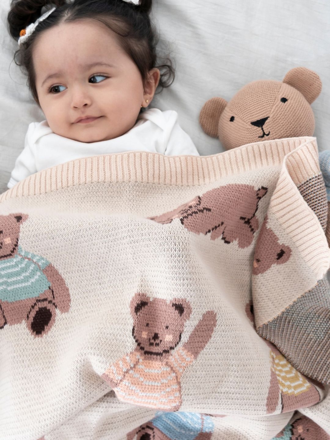 haus & kinder Off White & Brown 2 Pieces Printed Cotton Single Bed Blanket & Toy-image-36
