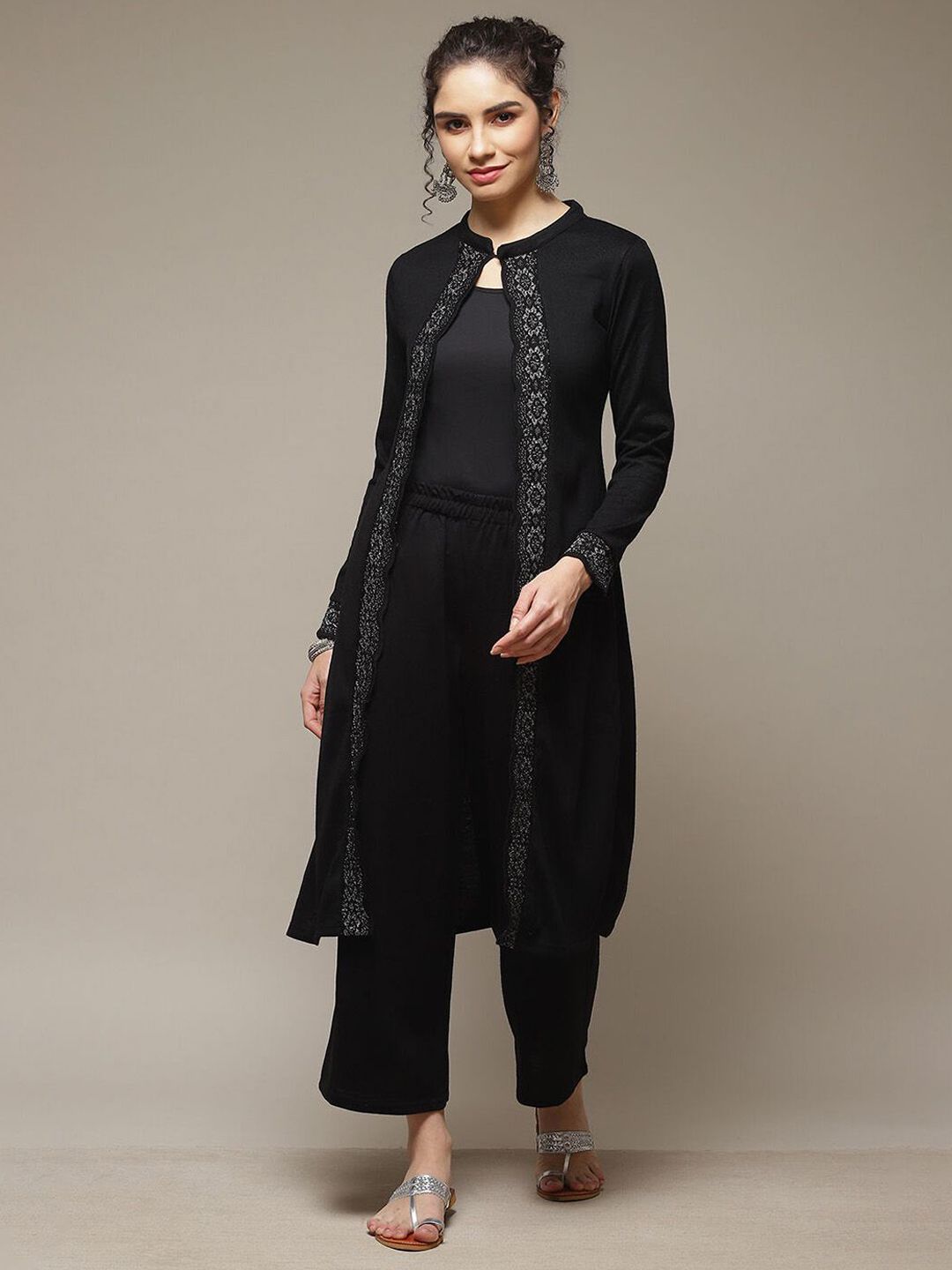 Rangriti Mandarin Collar Open Front Longline Shrug-picture-34
