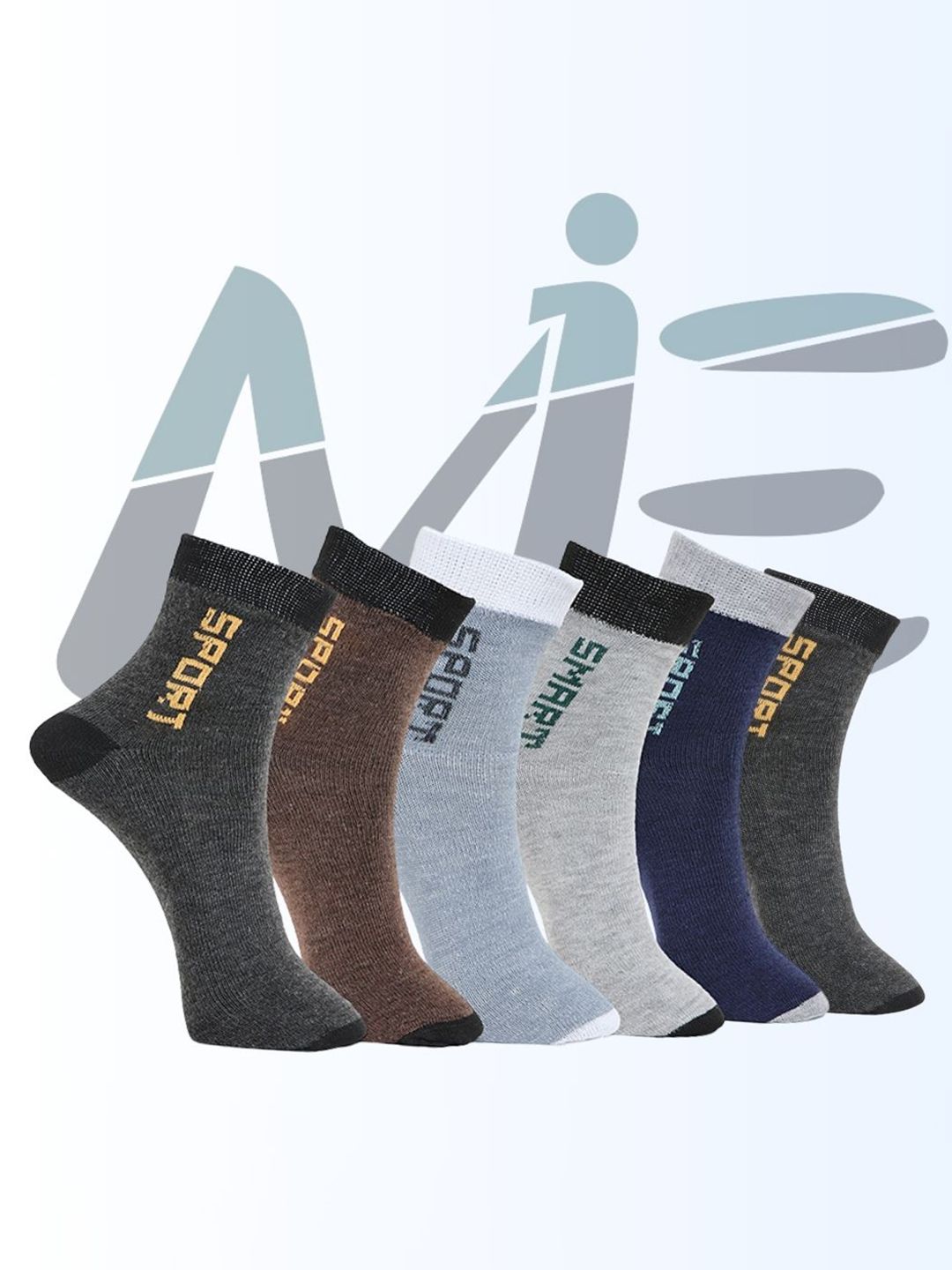 MJE Pack Of 6 Patterned Cotton Ankle Length Socks-image-32