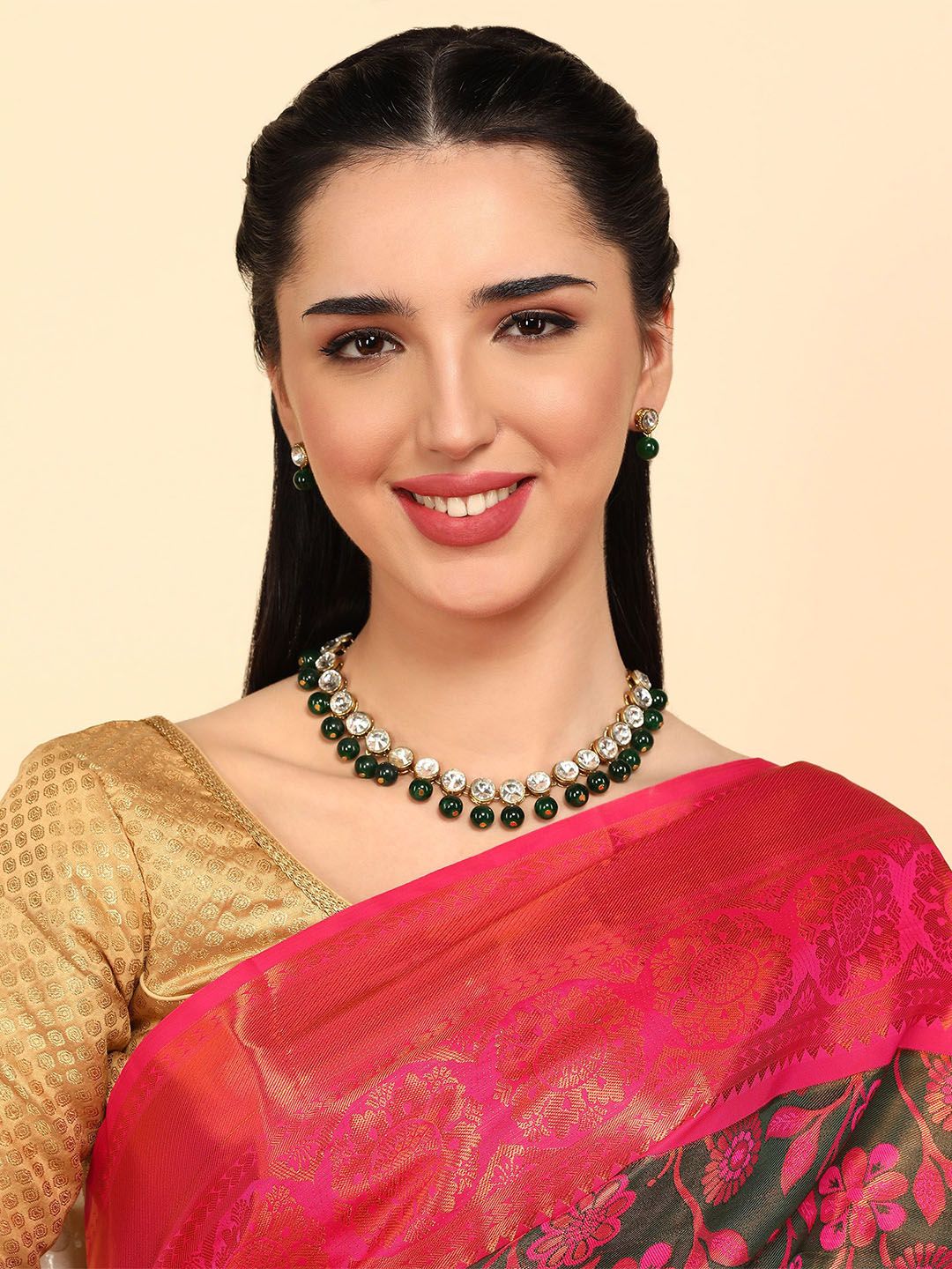 JN HANDICRAFT Copper-Plated Kundan Studded & Beaded Jewellery Set-picture-21