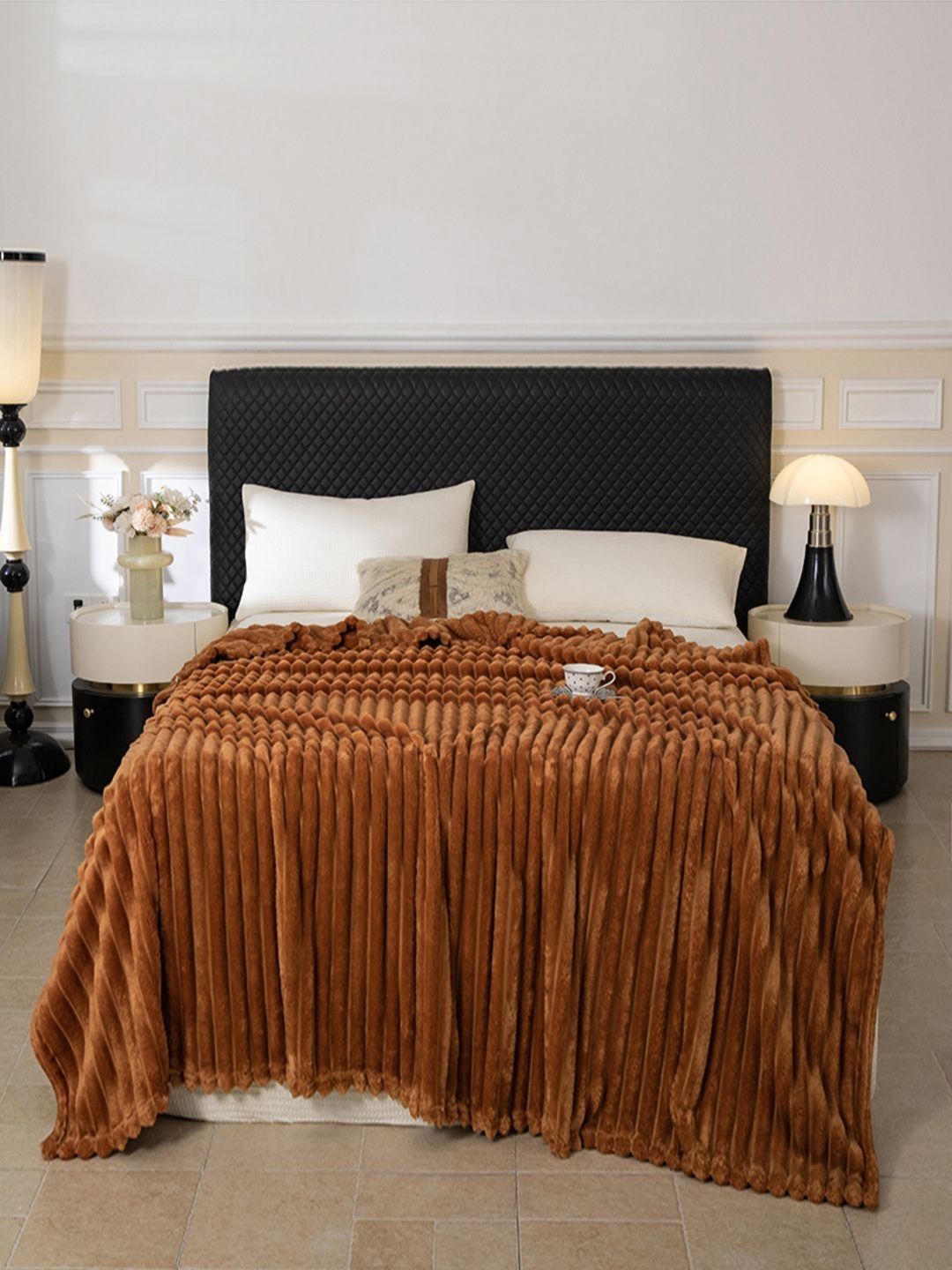 JC HOME Coffee Brown Striped AC Room 300 GSM Single Bed Blanket-picture-12