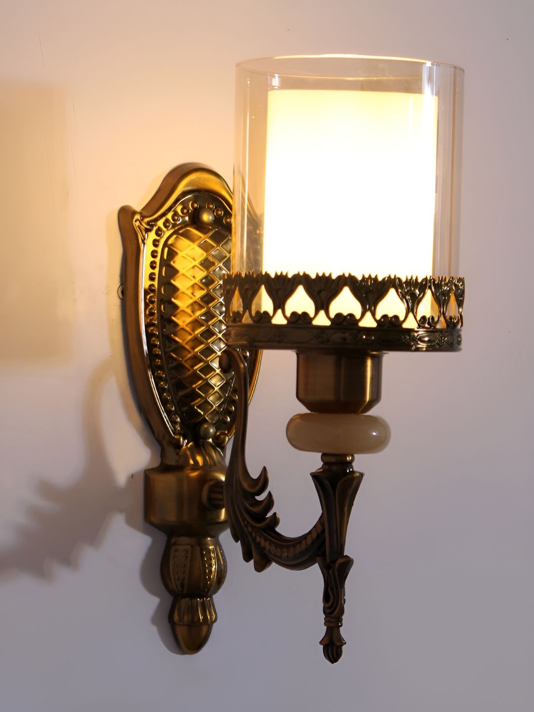 SHREE KALA HOME DECOR Brown & Beige Metal Cylinder Shaped Wall Lamp-picture-46