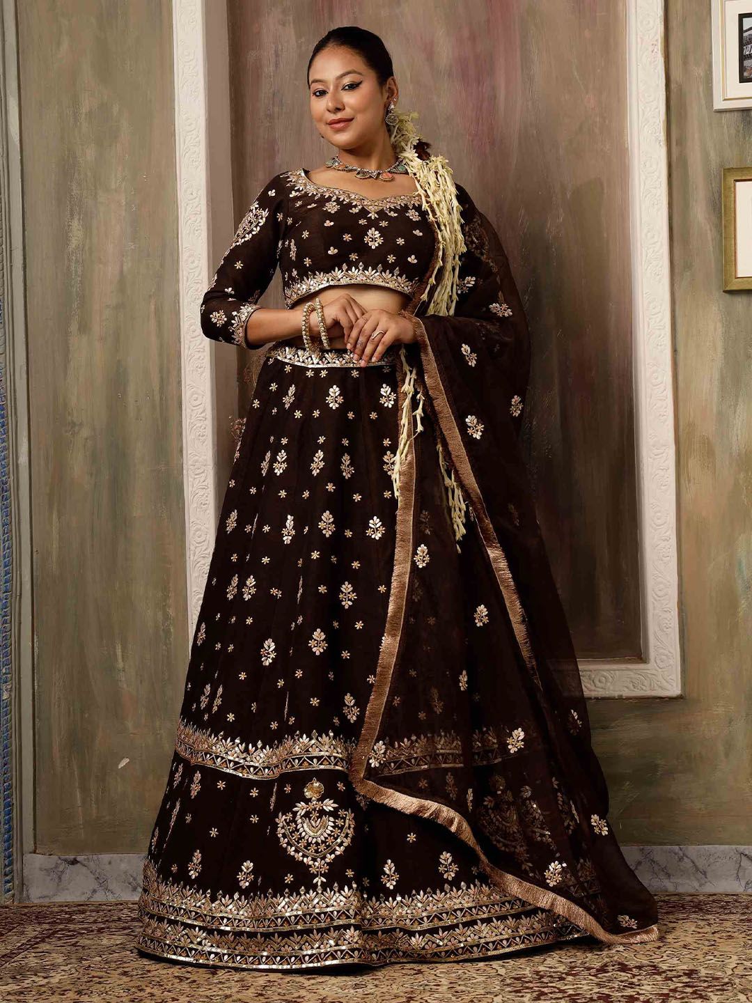 The Front Row Floral Embellished Gota Patti Silk Lehenga Choli With Dupatta-picture-34