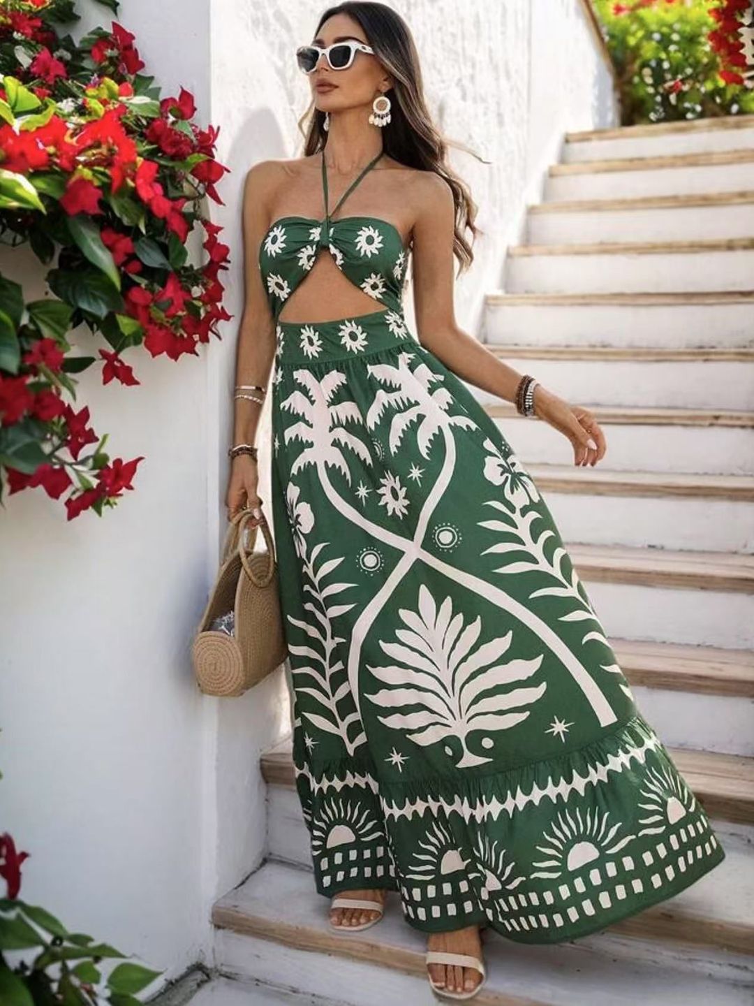 Buy Bebe Women Tropical Print Halter Neck Maxi Dress - Dresses for ...