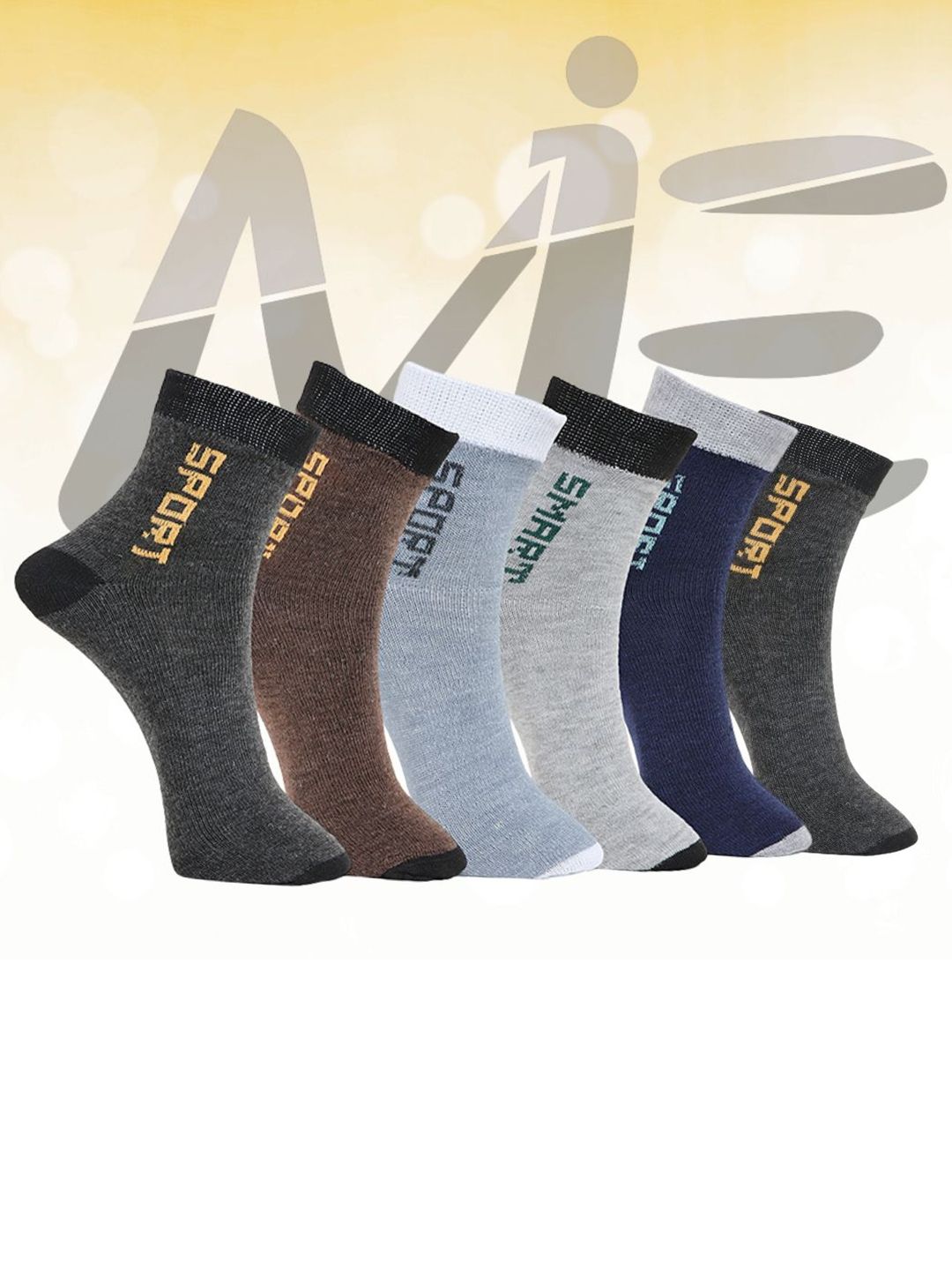 MJE 6-Pcs Patterned Anti-Bacterial Cotton Ankle Length Socks-picture-15