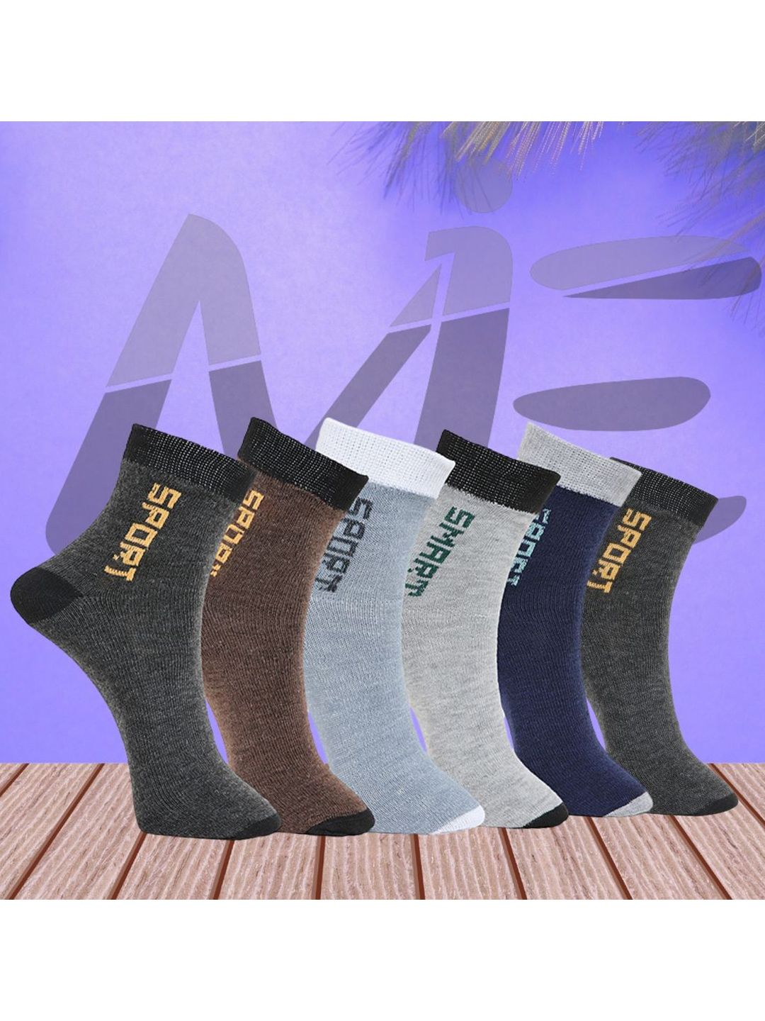 MJE Pack Of 6 Patterned Cotton Ankle Length Socks-picture-38