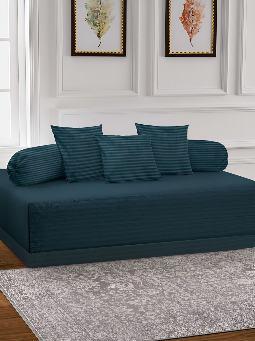 Arrabi 6Pcs Green Striped Skin-Friendly Superfine Quality Diwan Set-image-5