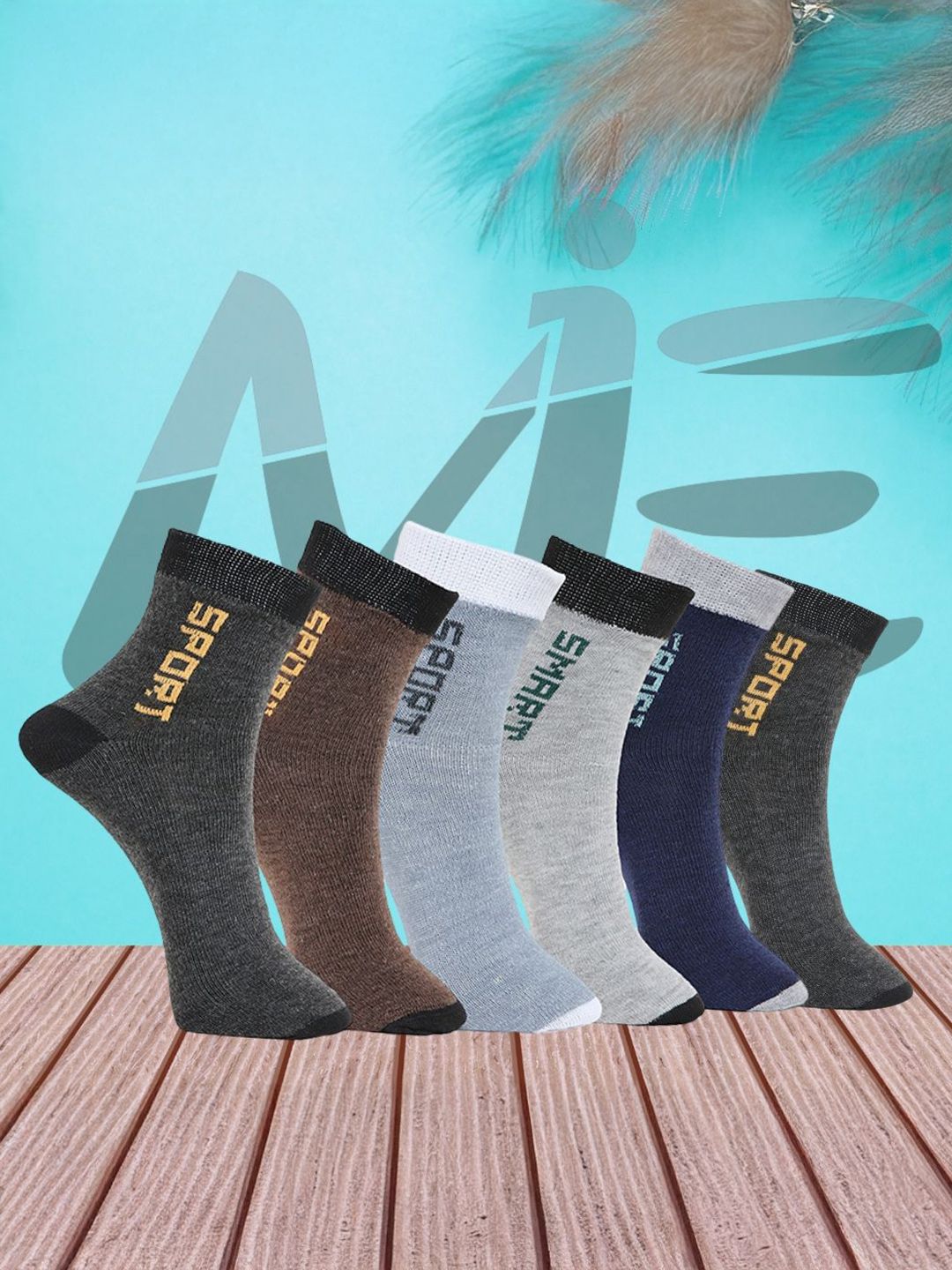 MJE Pack Of 6 Patterned Cotton Ankle Length Socks-picture-32