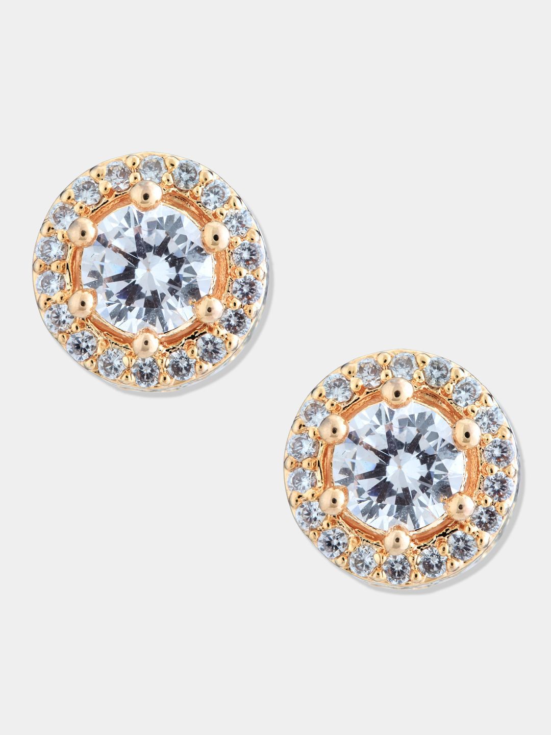 ATIBELLE Set Of 2 Silver Plated Cubic Zirconia Studded Circular Shaped Studs