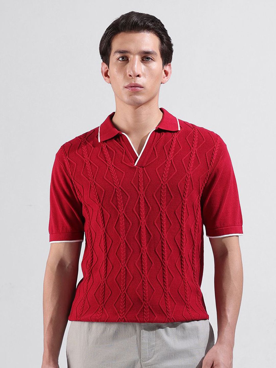 The Indian Garage Co Men Flat Knit Slim Fit Textured Polo T-Shirt-picture-10