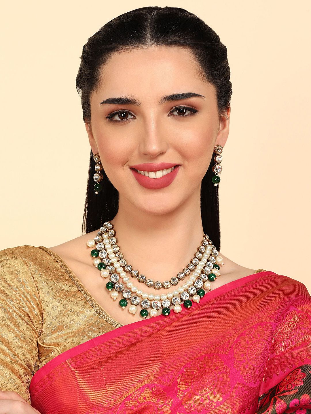 JN HANDICRAFT Copper-Plated Kundan Studded & Beaded Jewellery Set-picture-18