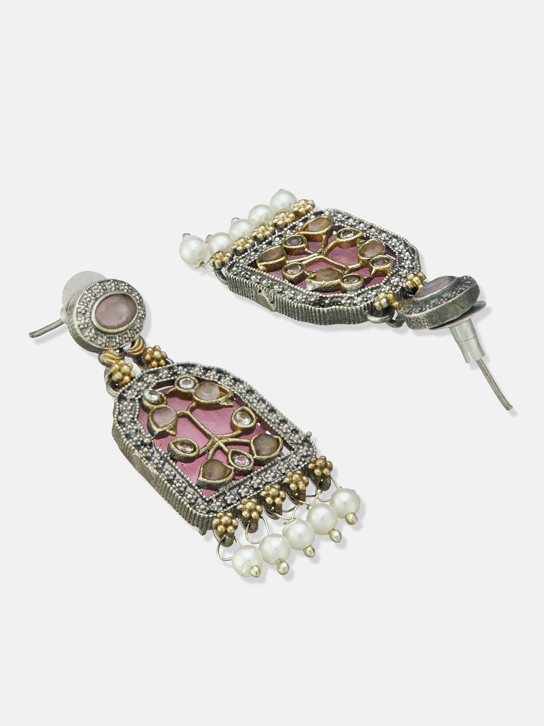 ATIBELLE Set Of 2 German Silver Plated Peacock Shaped Oxidised Drop Earrings