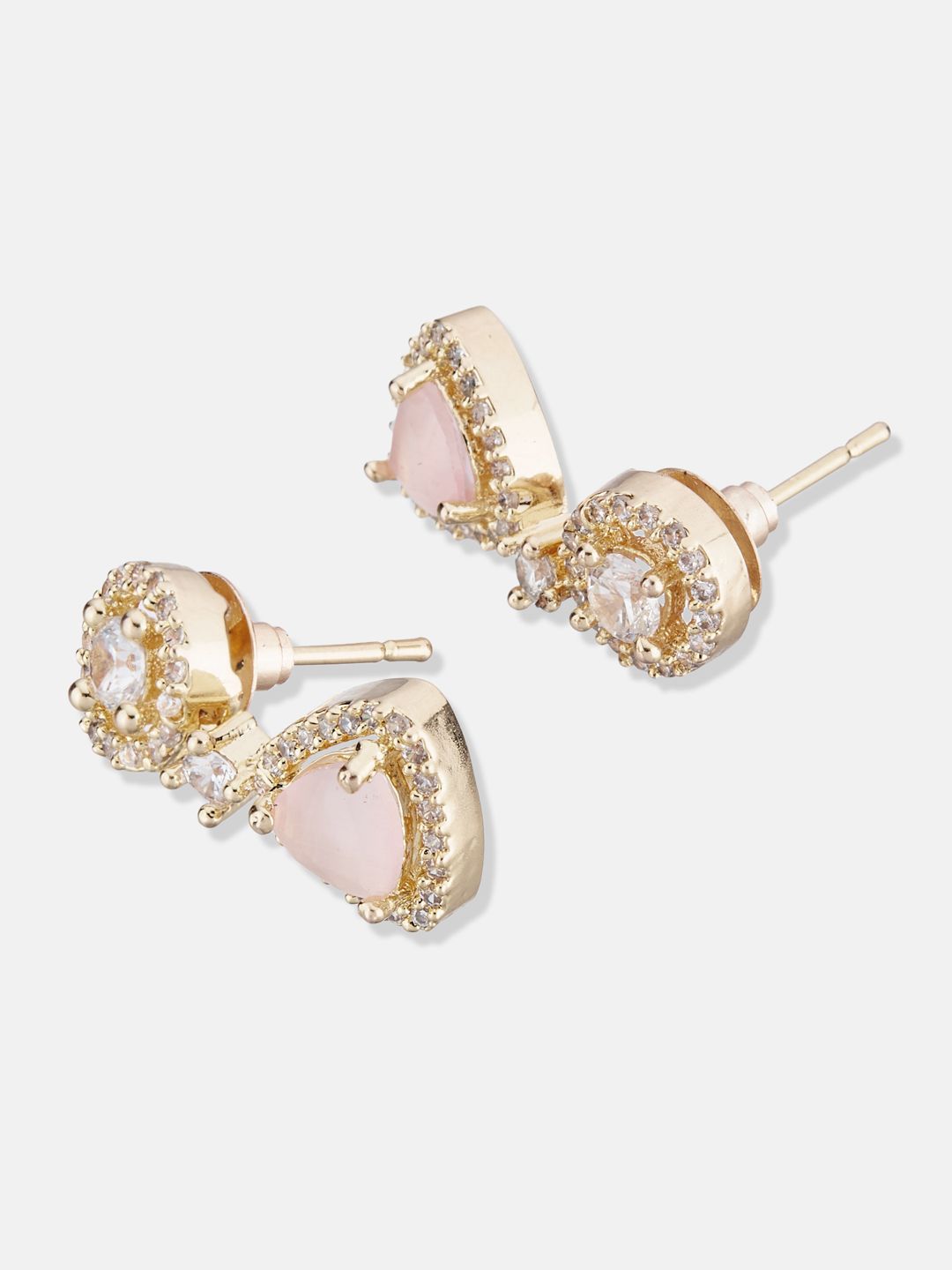 ATIBELLE Set Of 2 Rose Gold-Plated Cubic Zirconia Studded Jadau Contemporary Drop Earrings