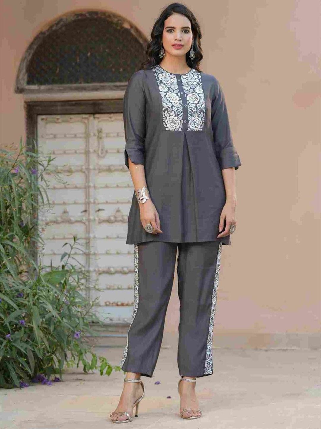 Aralia Embroidered Round Neck Top With Trousers Co-Ords-picture-31