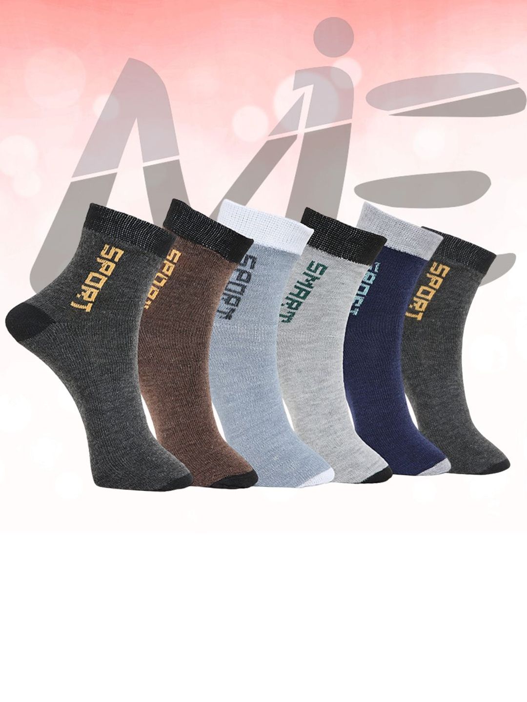 MJE Pack Of 6 Patterned Cotton Ankle Length Socks-image-42