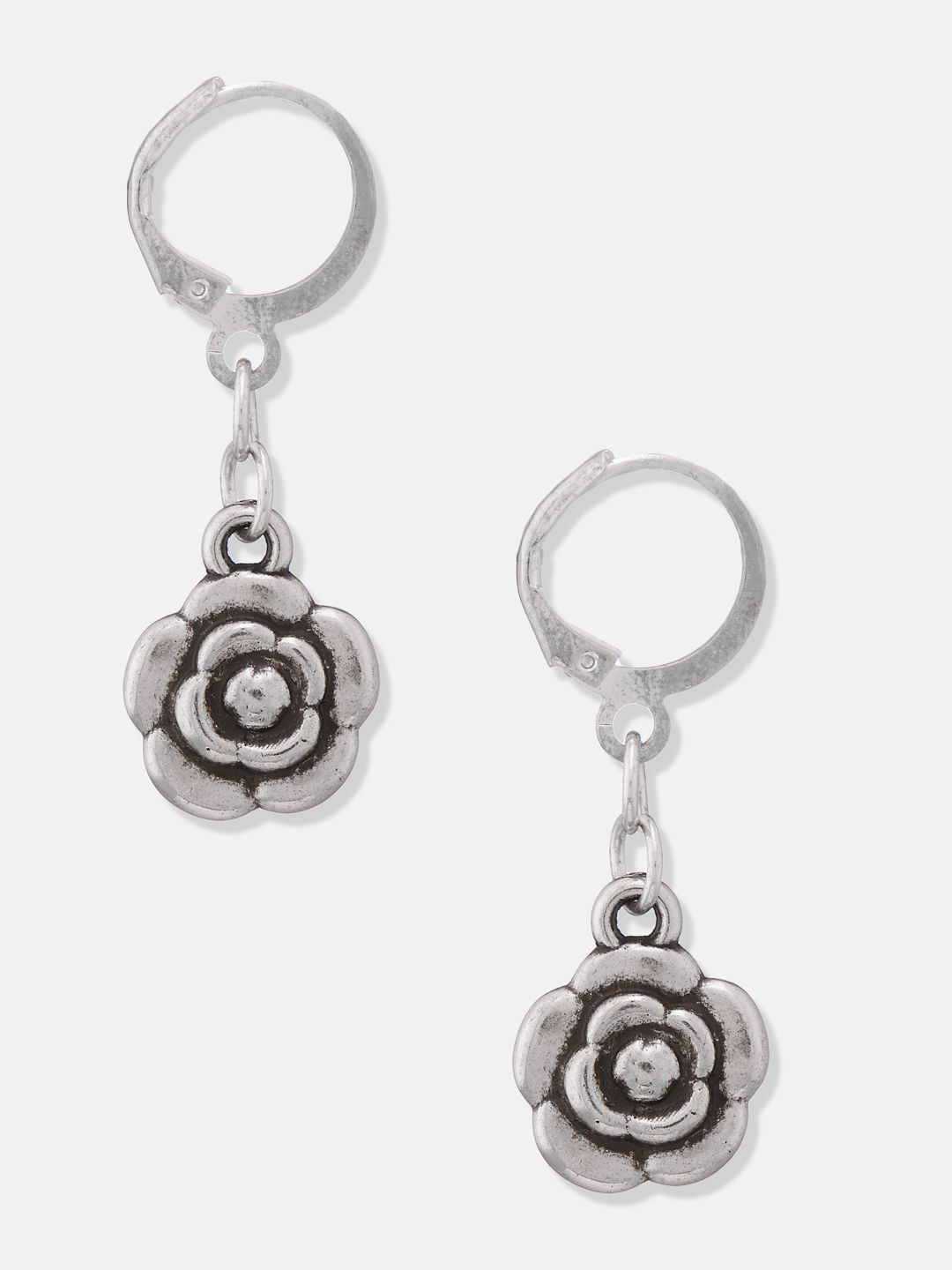ATIBELLE Set Of 3 German Silver Plated Artificial Stone Studded & Beaded Drop Earrings