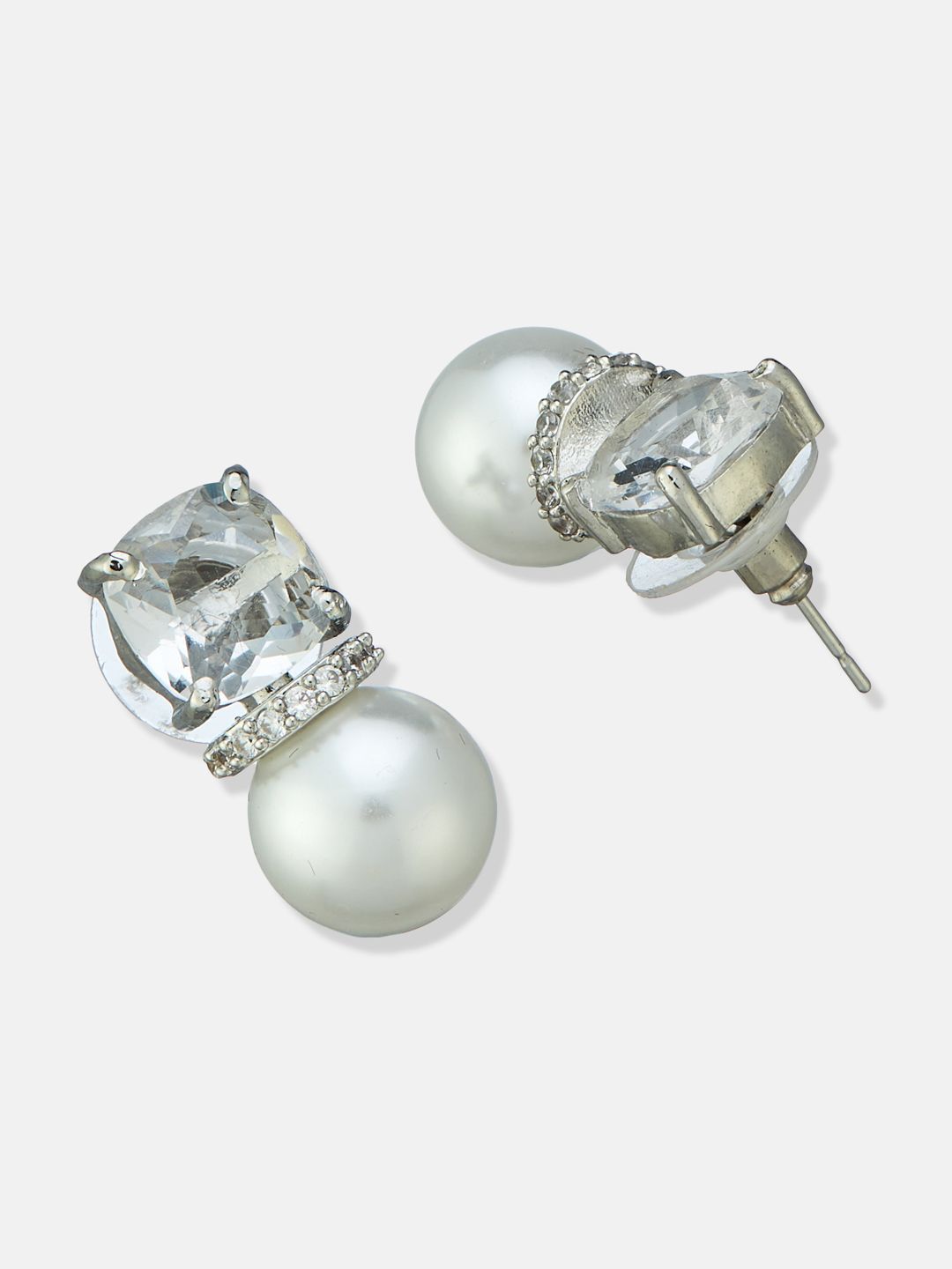 ATIBELLE Set Of 2 Silver Plated Cubic Zirconia Studded Circular Shaped Studs