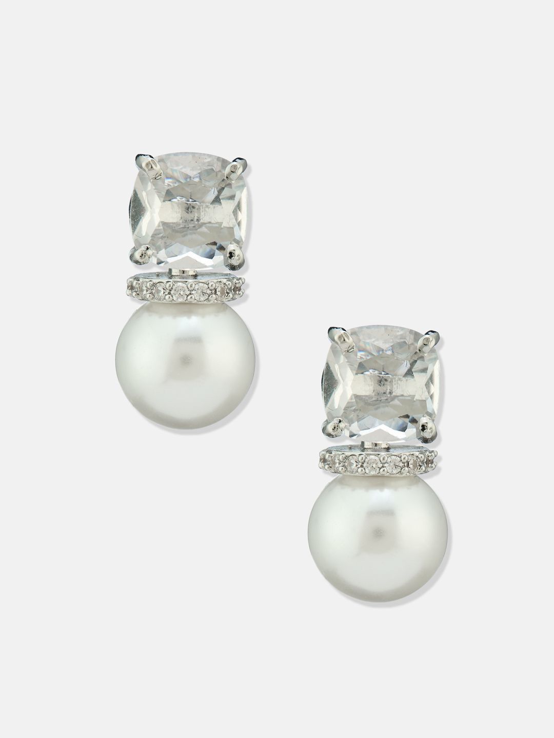 ATIBELLE Silver-Plated Cubic Zirconia Stones Studded Contemporary Studs