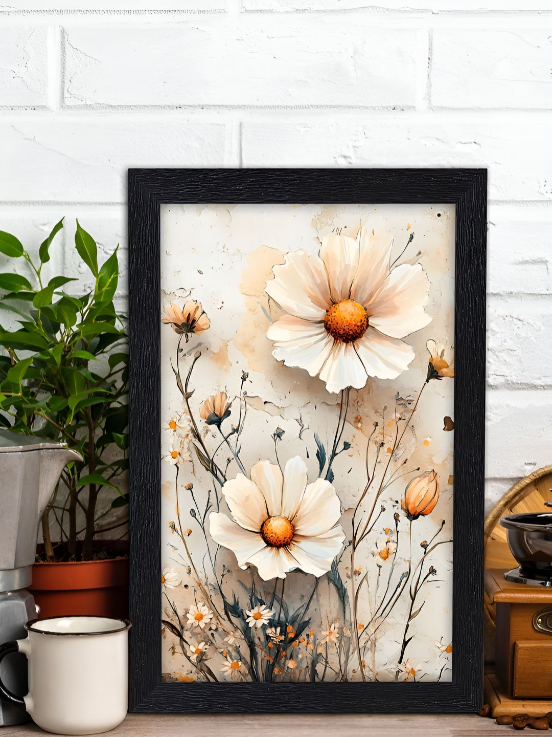 Aura White & Orange Floral & Botanical Wooden Wall Art-picture-33
