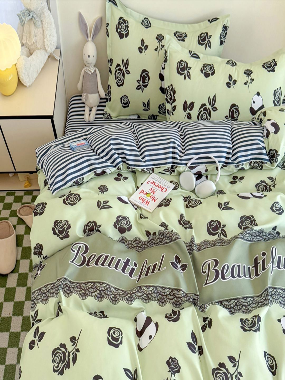 JC HOME Green & Blue Floral Printed Double King Bedding Set-picture-58