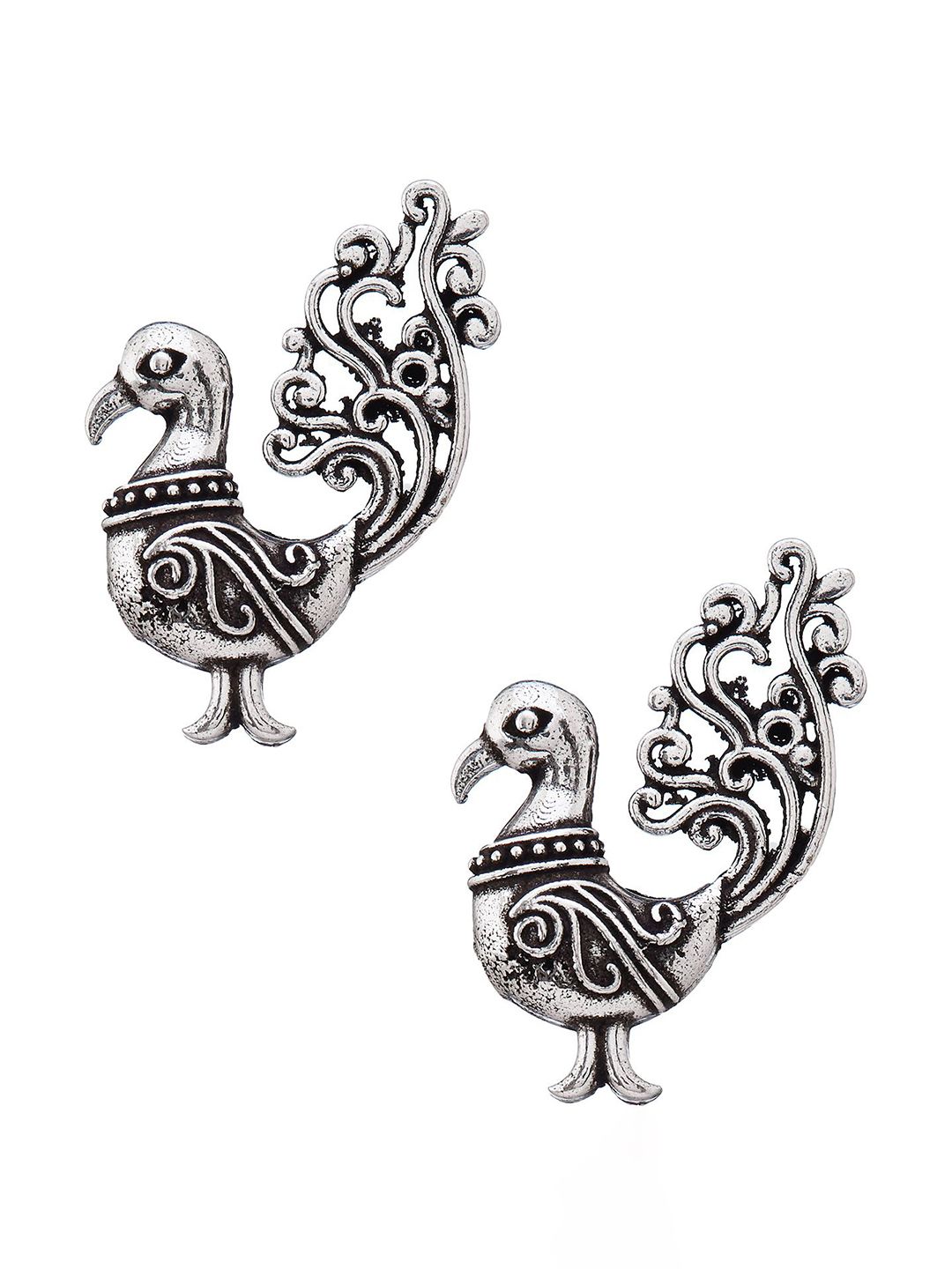 ATIBELLE Set Of 2 German Silver Plated Peacock Shaped Oxidised Drop Earrings
