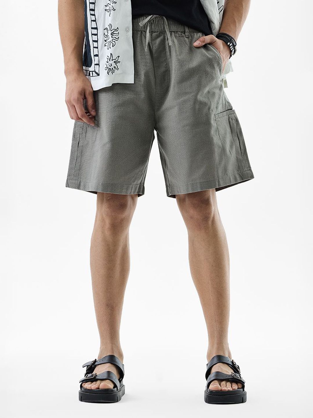 Snitch Men Grey Mid-Rise Regular Fit Shorts-picture-37