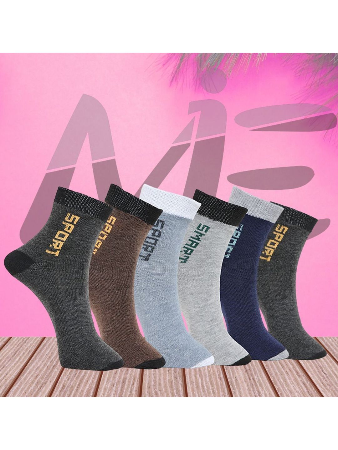 MJE Pack Of 6 Patterned Cotton Ankle Length Socks-picture-16