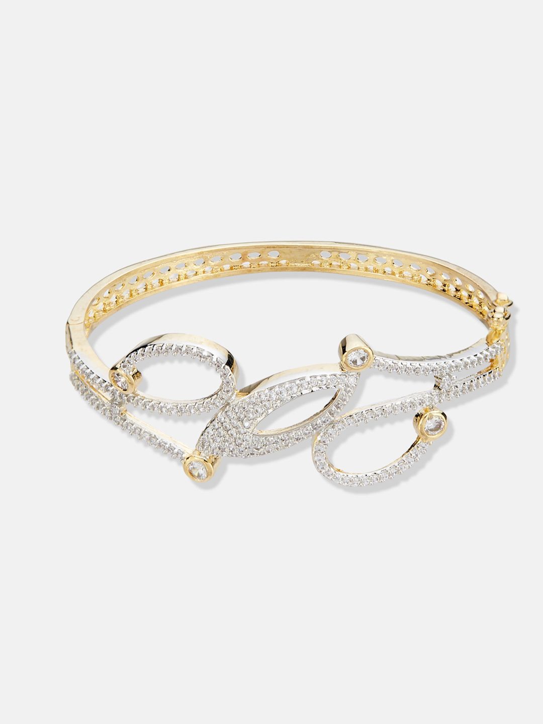 ATIBELLE Women 2 Brass Cubic Zirconia Gold-Plated Bangle-Style Bracelet