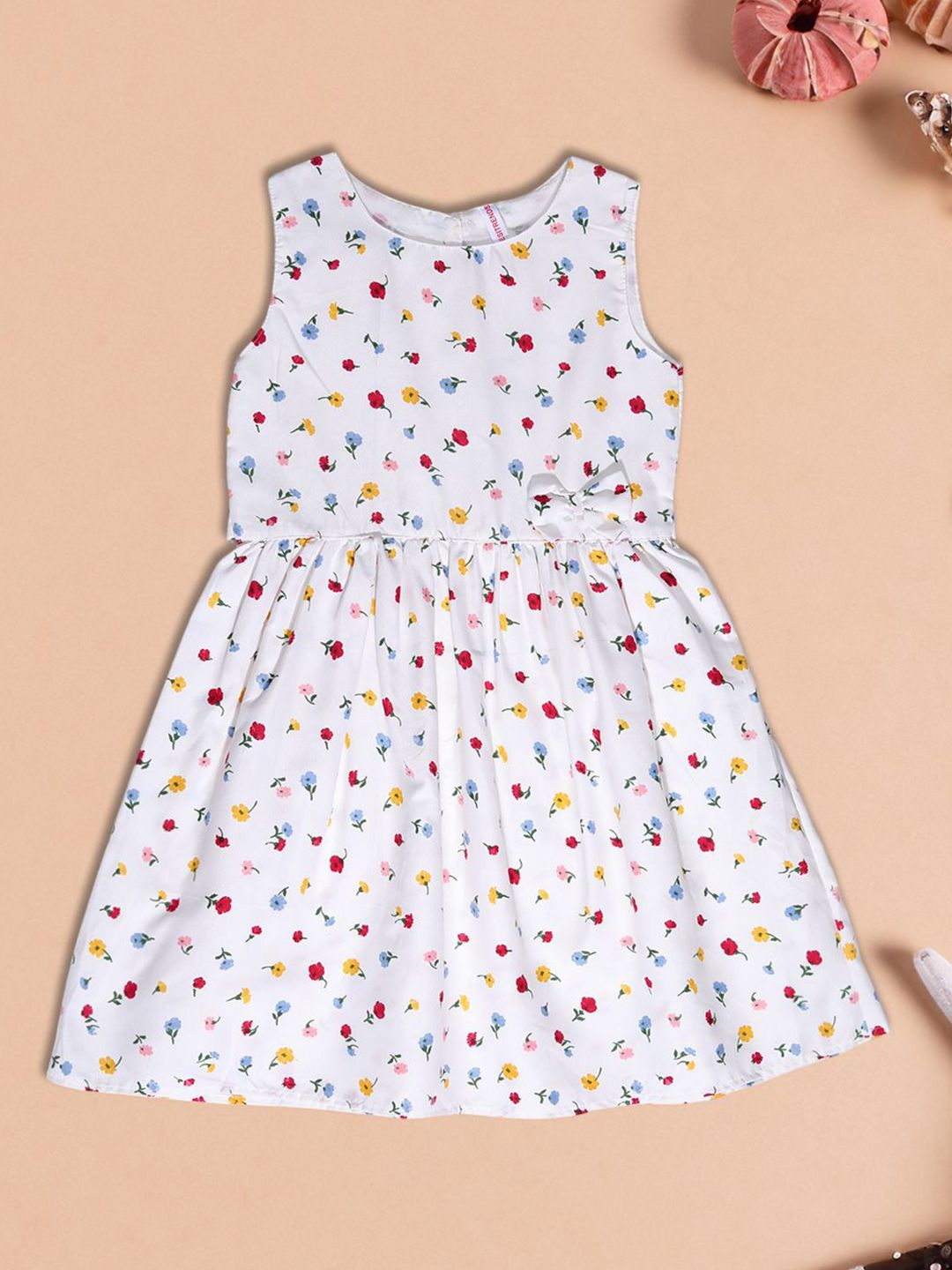 V-Mart Girls Floral Printed Bow Fit & Flare Cotton Dress-picture-35