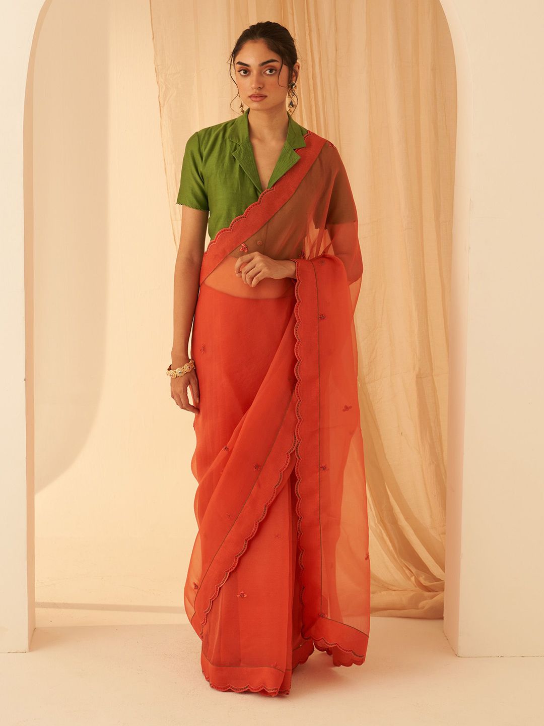 JANKI INDIA Ethnic Motifs Embroidered Organza Saree-picture-40