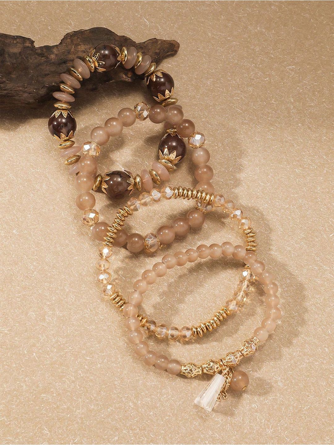 Shining Diva Fashion Set Of 4 Gold-Plated Artificial Beaded Elasticated Bracelet-picture-27