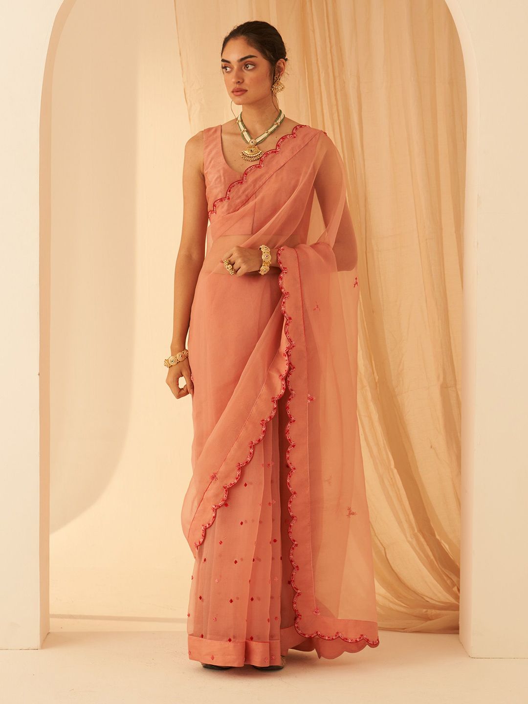 JANKI INDIA Embellished Embroidered Organza Saree-picture-19