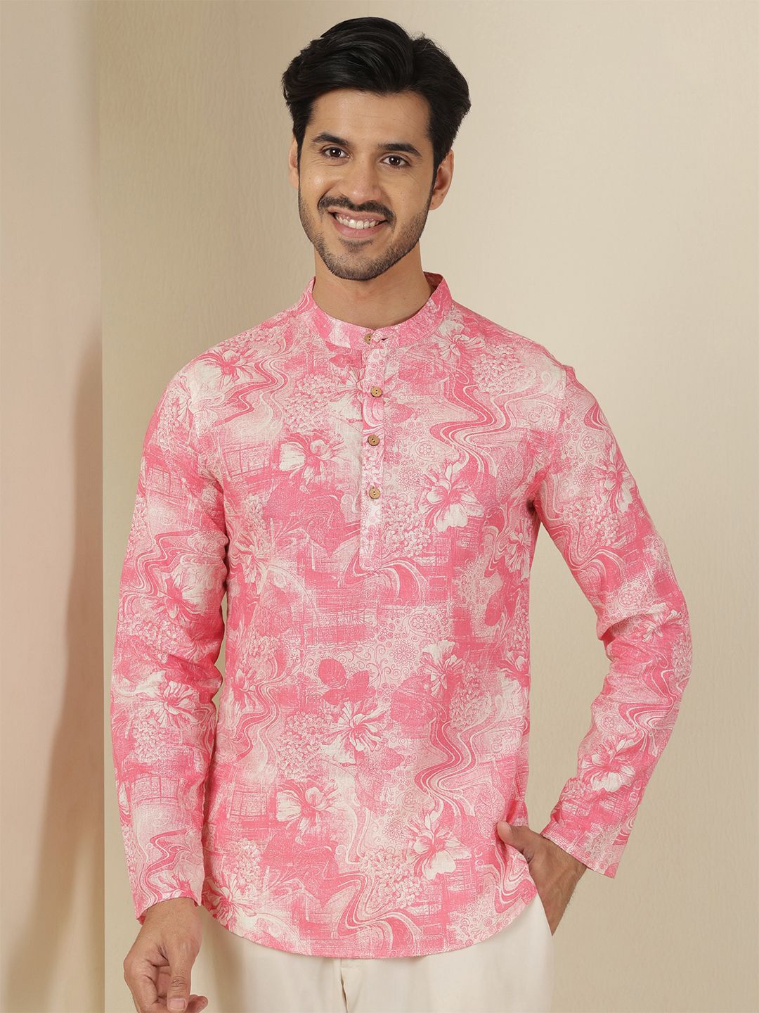 anouk rustic Anouk Abstract Printed Band Collar Cotton Short Kurta-picture-48
