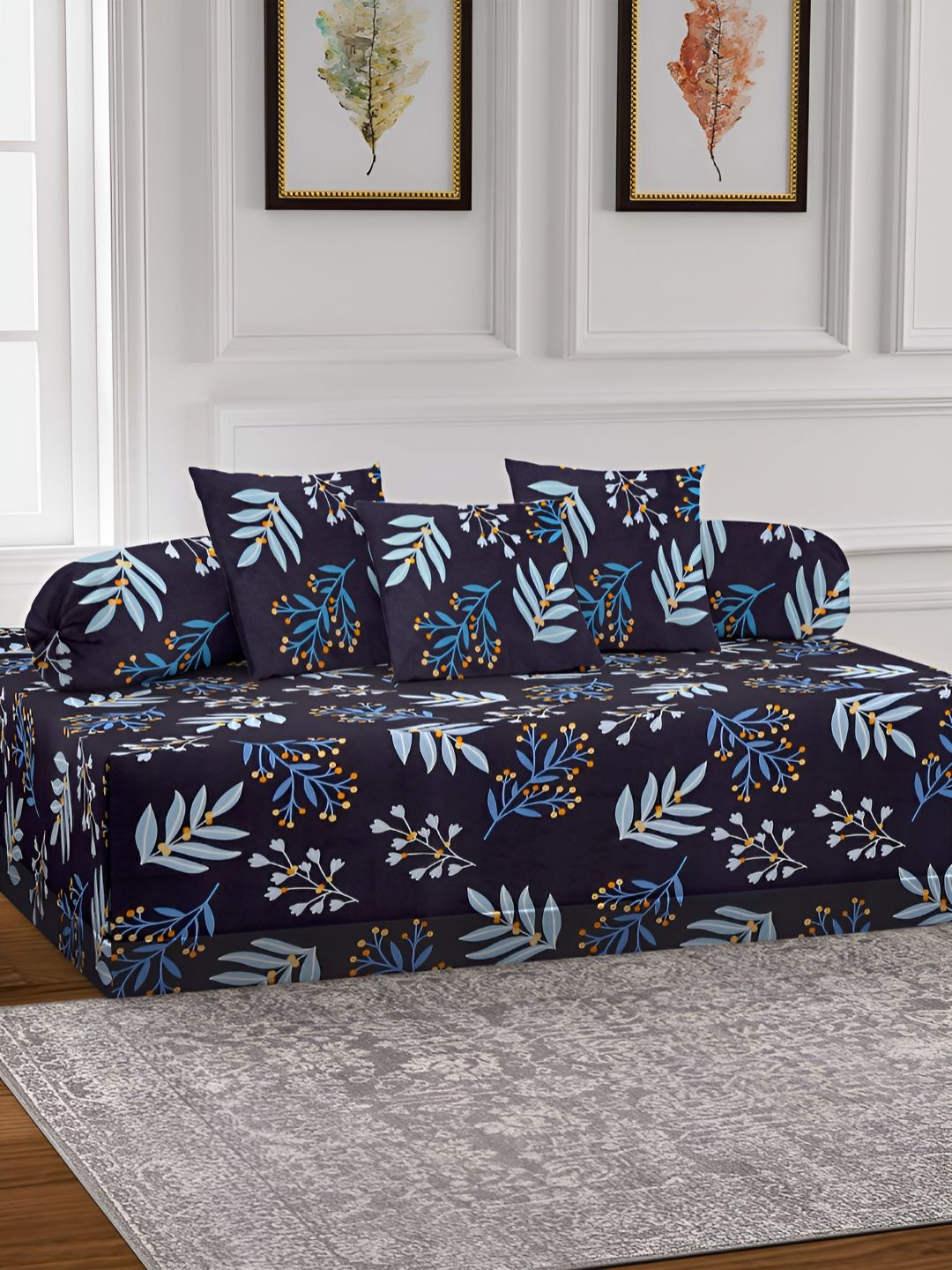 Aura Set Of 6 Black Floral-Printed Diwan Set-picture-39