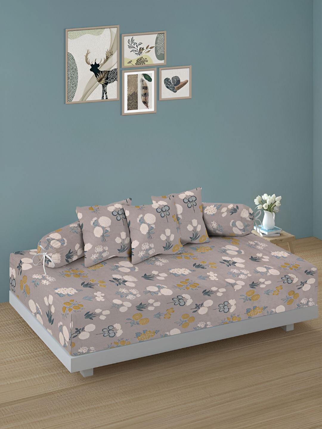 Aura Brown Set of 6 Floral Printed Superfine Diwan Set-picture-35