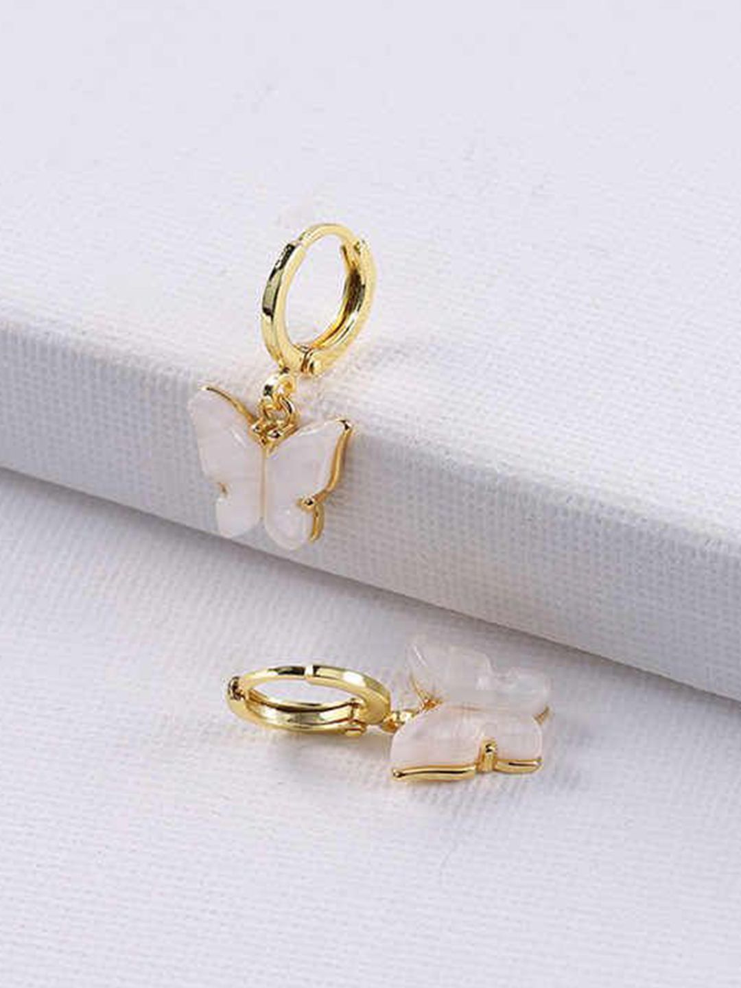 DressBerry Stainless Steel Gold-Plated Artificial Beads Beaded Butterfly Shaped Earrings-picture-46