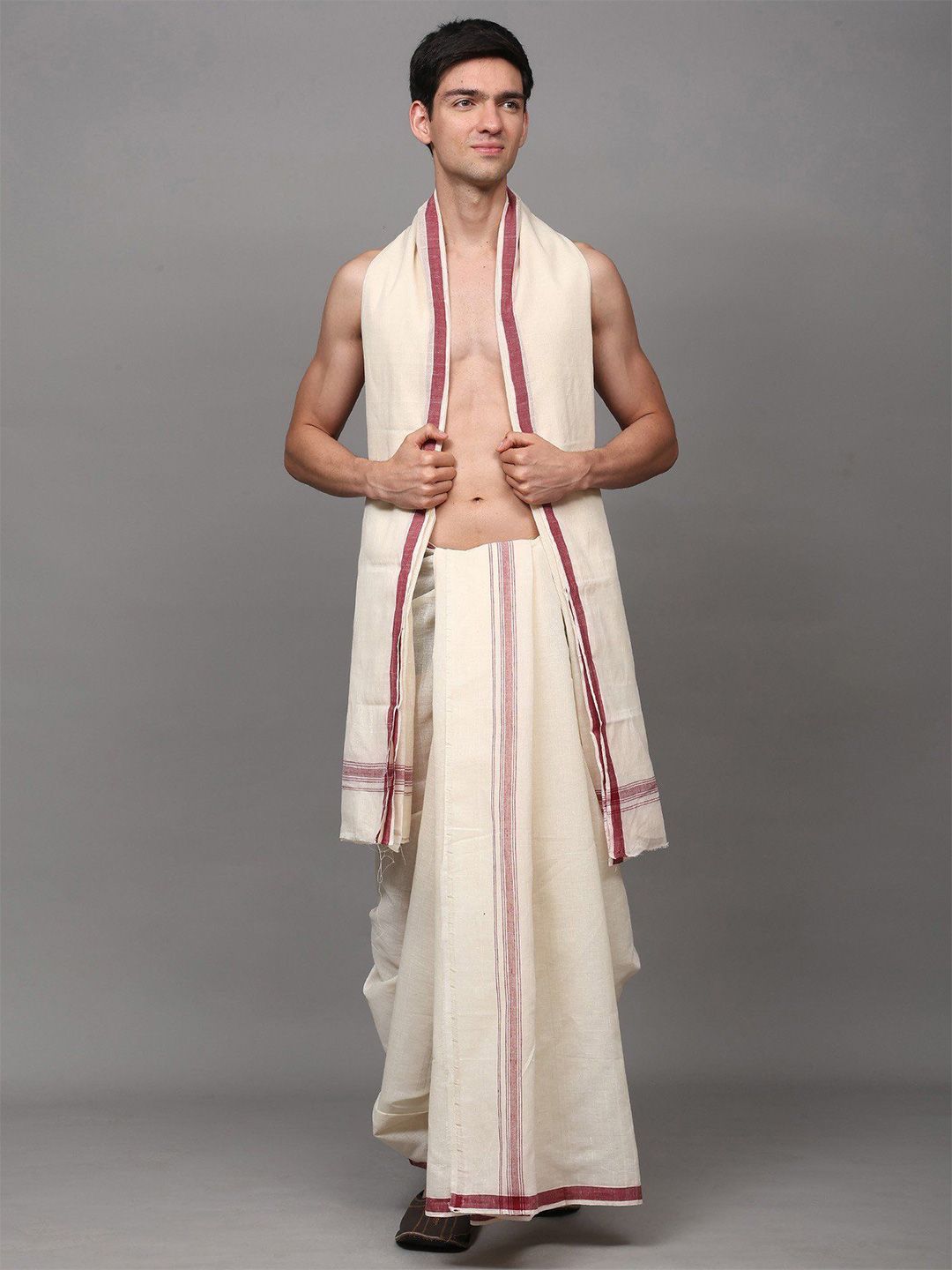 Exotic India Men Cotton Off White Dhotis-image-28
