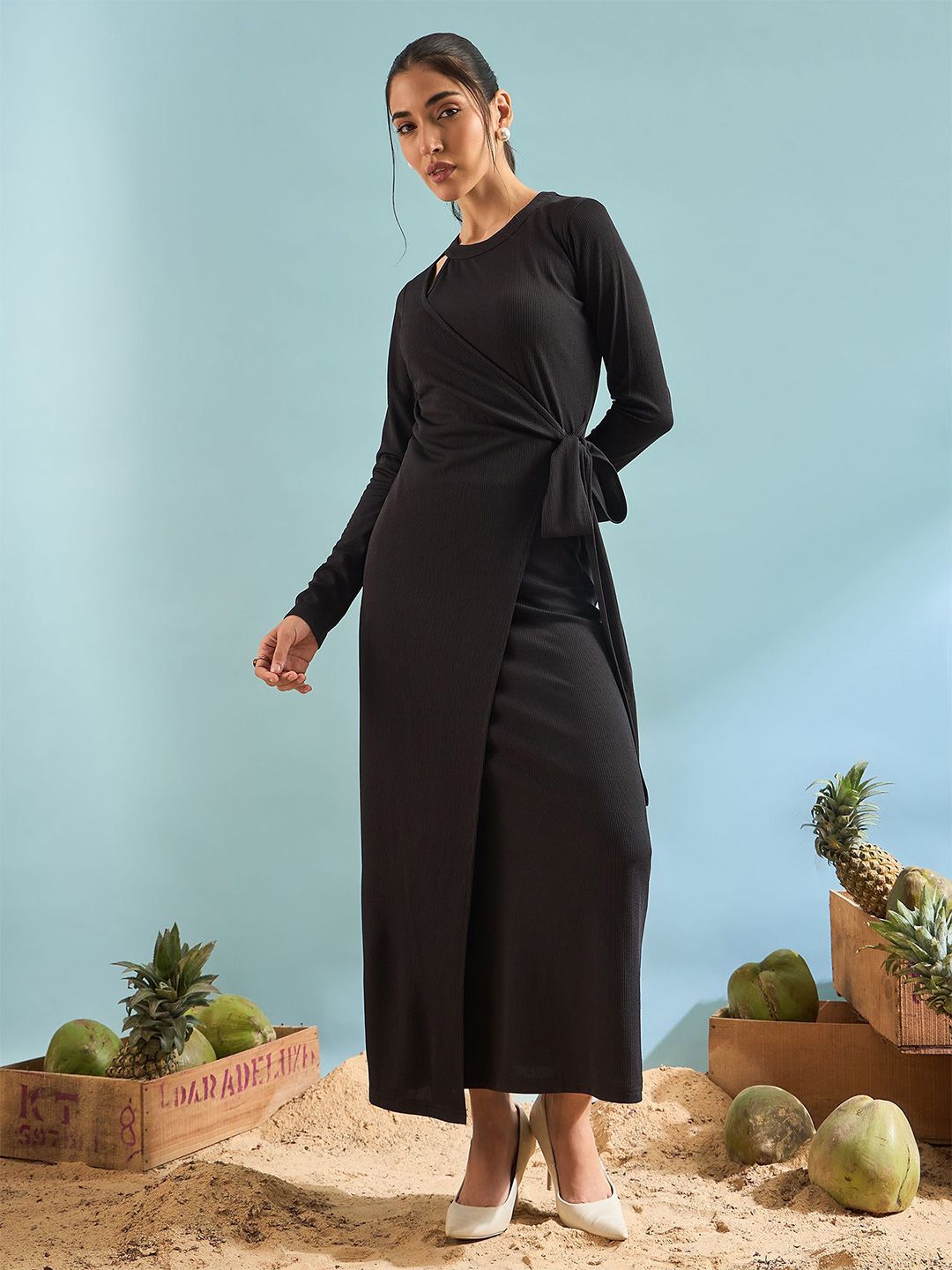 PANIT Women 1 Solid Self Design Bodycon Maxi Dress