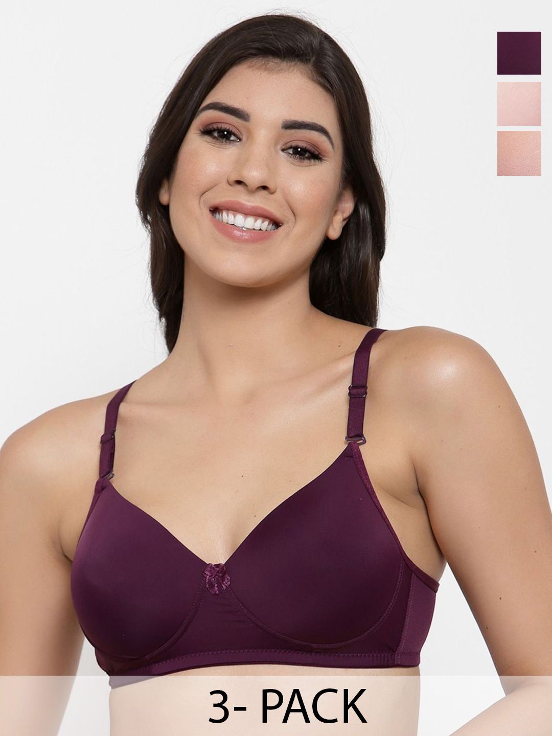 SHYAM SONS FLAIR Women Pack of 3 Solid Full Coverage Lightly Padded Non-Wired T-shirt Bra-picture-18