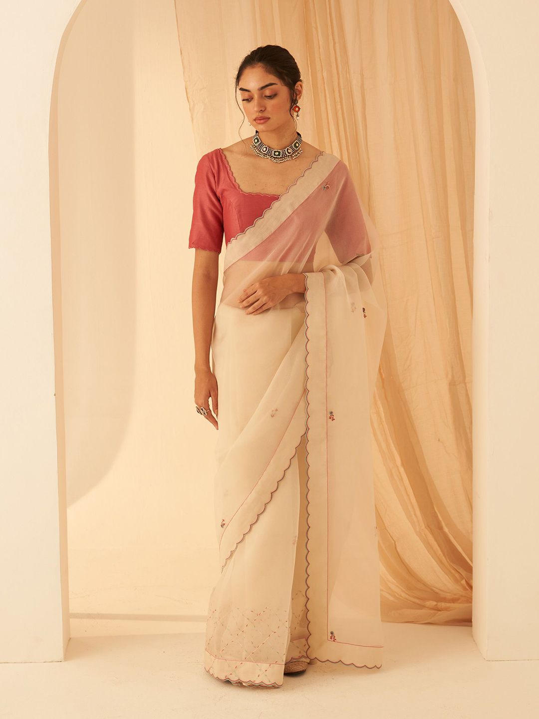 JANKI INDIA Embellished Embroidered Organza Saree-picture-17