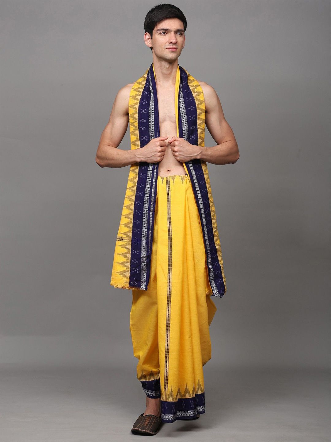 Exotic India Men Yellow Dhotis-image-15