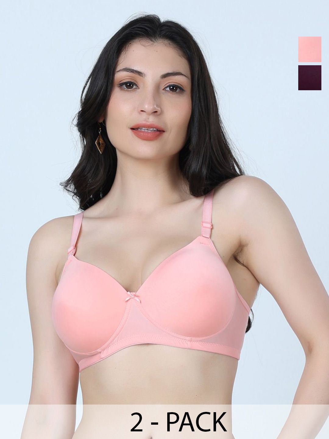 SHYAM SONS FLAIR Women Pack of 2 Solid Full Coverage Lightly Padded Non-Wired T-shirt Bra-picture-28